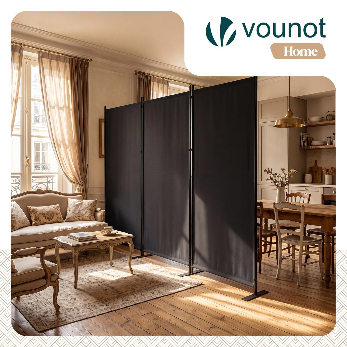 VOUNOT® Paravent Raumteiler 3 Teilig Freistehend Stoff Trennwand Klappbar Sichtschutz Stellwand für Balkon Wohnzimmer Schlafzimmer und Büro 262 x 30 x 173 cm Anthrazit