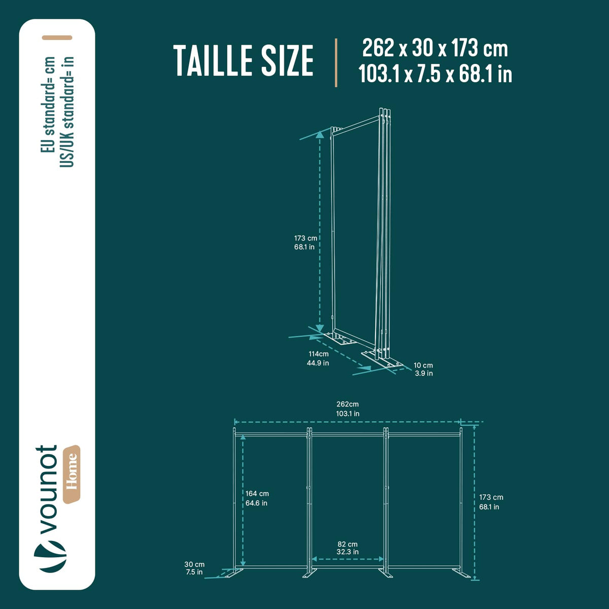 VOUNOT® Paravent Raumteiler 3 Teilig Freistehend Stoff Trennwand Klappbar Sichtschutz Stellwand für Balkon Wohnzimmer Schlafzimmer und Büro 262 x 30 x 173 cm Anthrazit