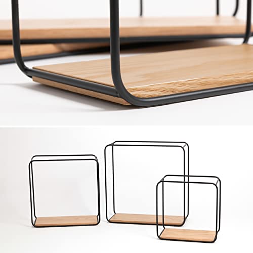 Kazai. Wandregal-Set -Jona- | 3-Teiliges Hängeregal aus Metall und Echtholz-Veneer | Wanddeko und Ablage für Bad, Wohnzimmer, Küche, Schlafzimmer und mehr | Eiche