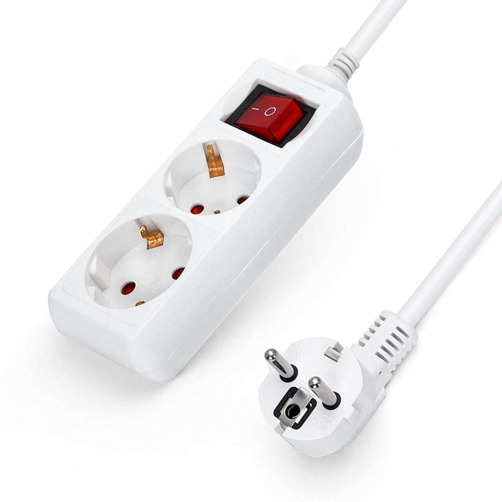 Aigostar Steckdosenleiste 2-Fach mit Schalter Tischsteckdose Kindersicherung 3g1.0m㎡ 1.5 m Kabel, Weiß