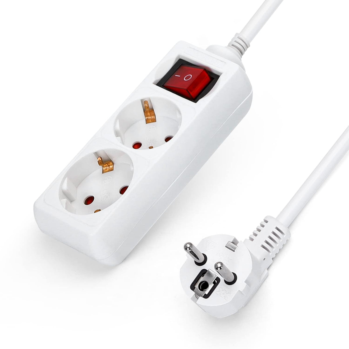 Aigostar Steckdosenleiste 2-Fach mit Schalter Tischsteckdose Kindersicherung 3g1.0m㎡ 1.5 m Kabel, Weiß
