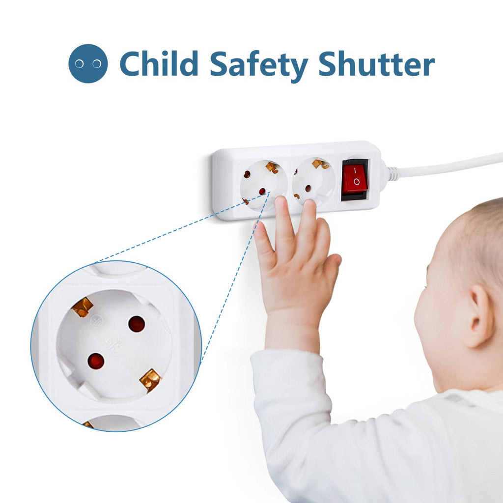 Aigostar Steckdosenleiste 2-Fach mit Schalter Tischsteckdose Kindersicherung 3g1.0m㎡ 1.5 m Kabel, Weiß