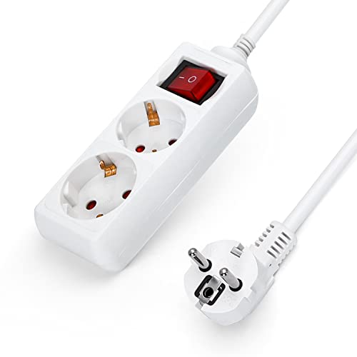 Aigostar Steckdosenleiste 2-Fach mit Schalter Tischsteckdose Kindersicherung 3g1.0m㎡ 1.5 m Kabel, Weiß