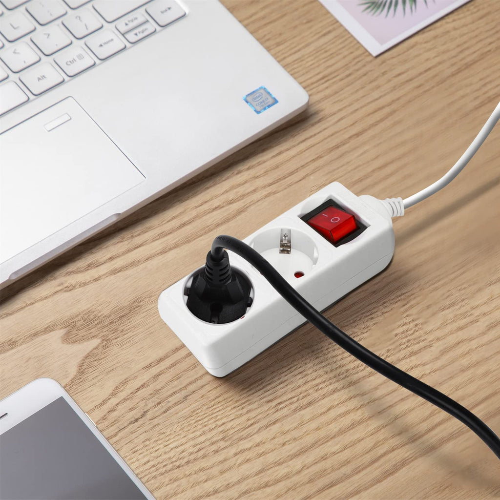 Aigostar Steckdosenleiste 2-Fach mit Schalter Tischsteckdose Kindersicherung 3g1.0m㎡ 1.5 m Kabel, Weiß