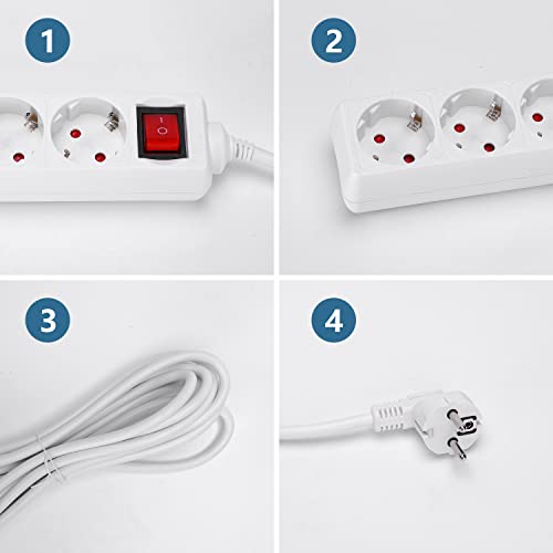Aigostar Steckdosenleiste 2-Fach mit Schalter Tischsteckdose Kindersicherung 3g1.0m㎡ 1.5 m Kabel, Weiß