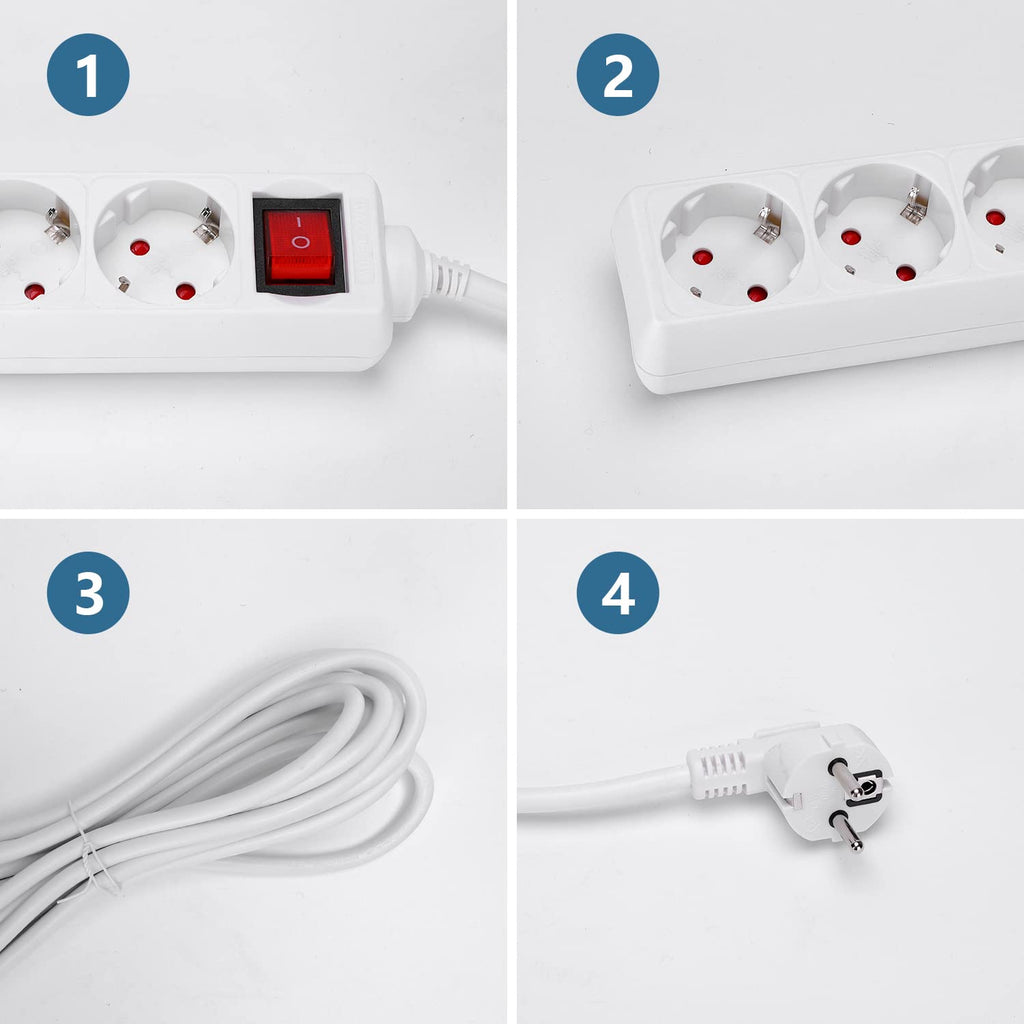 Aigostar Steckdosenleiste 2-Fach mit Schalter Tischsteckdose Kindersicherung 3g1.0m㎡ 1.5 m Kabel, Weiß