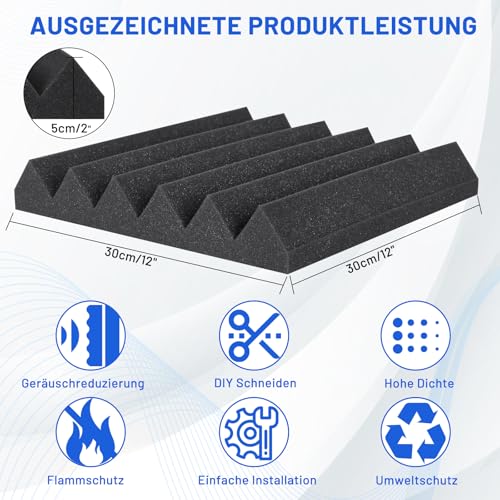 50 Stück Akustikschaumstoff Schalldämmung, 5 X 30 X 30CM (2" X 12" X 12") Schalldämmung Schallschutzplatten, Akustikschaumplatten Schallabsorber Akkustikschaumstoff, Hochdichte Schallabsorber Wand