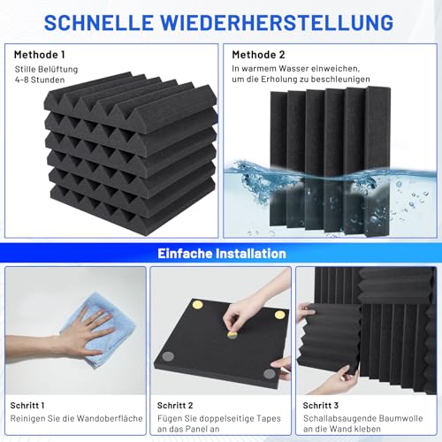 50 Stück Akustikschaumstoff Schalldämmung, 5 X 30 X 30CM (2" X 12" X 12") Schalldämmung Schallschutzplatten, Akustikschaumplatten Schallabsorber Akkustikschaumstoff, Hochdichte Schallabsorber Wand