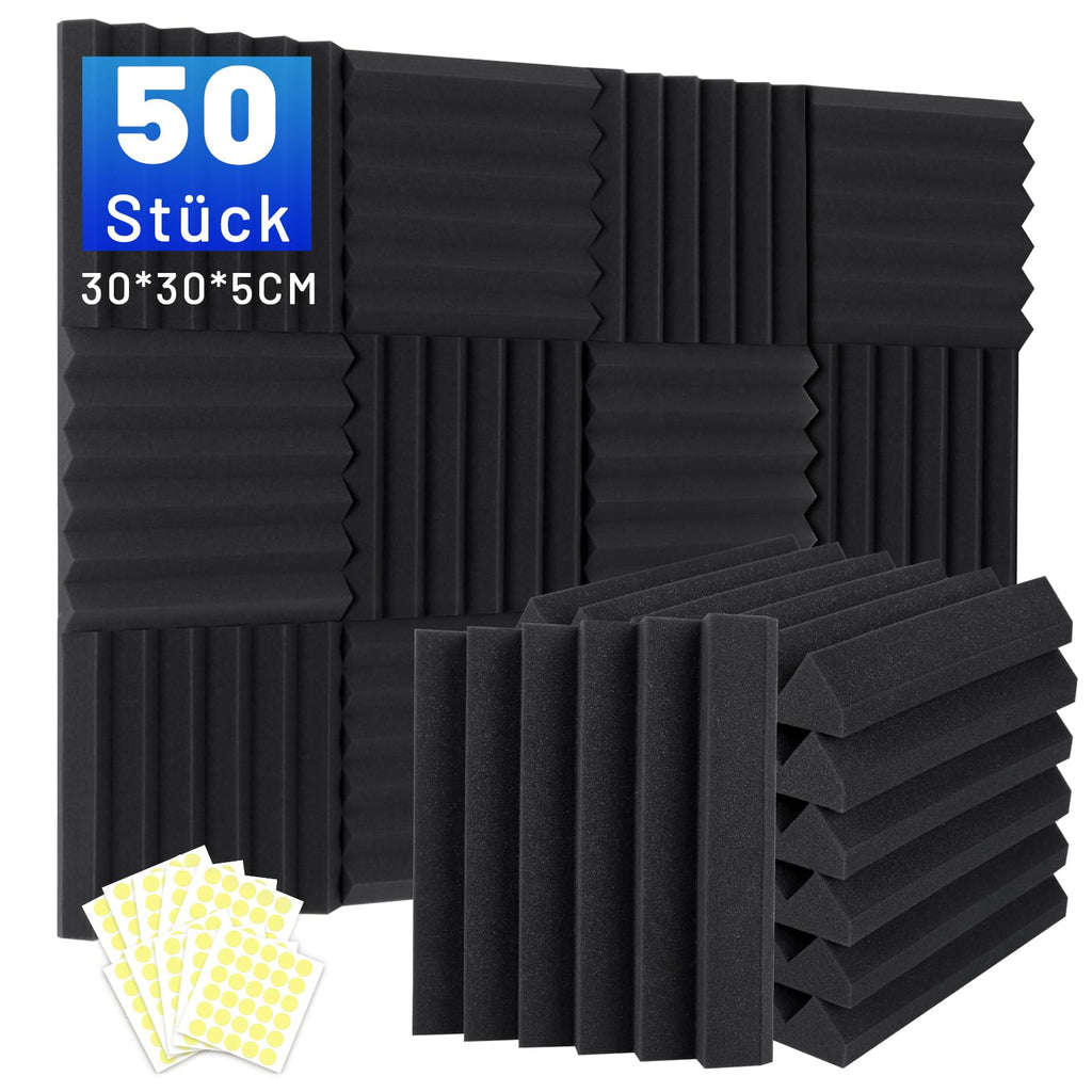 50 Stück Akustikschaumstoff Schalldämmung, 5 X 30 X 30CM (2" X 12" X 12") Schalldämmung Schallschutzplatten, Akustikschaumplatten Schallabsorber Akkustikschaumstoff, Hochdichte Schallabsorber Wand