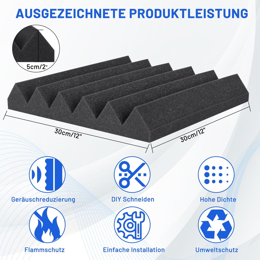 50 Stück Akustikschaumstoff Schalldämmung, 5 X 30 X 30CM (2" X 12" X 12") Schalldämmung Schallschutzplatten, Akustikschaumplatten Schallabsorber Akkustikschaumstoff, Hochdichte Schallabsorber Wand