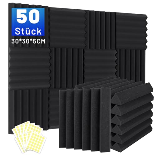 50 Stück Akustikschaumstoff Schalldämmung, 5 X 30 X 30CM (2" X 12" X 12") Schalldämmung Schallschutzplatten, Akustikschaumplatten Schallabsorber Akkustikschaumstoff, Hochdichte Schallabsorber Wand