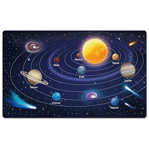 Schreibtischunterlage für Kinder - Planeten des Sonnensystems - 70 x 40 cm - doppelseitige Premium - Vinyl Schreibunterlage - Abwischbare und weiche Malunterlage