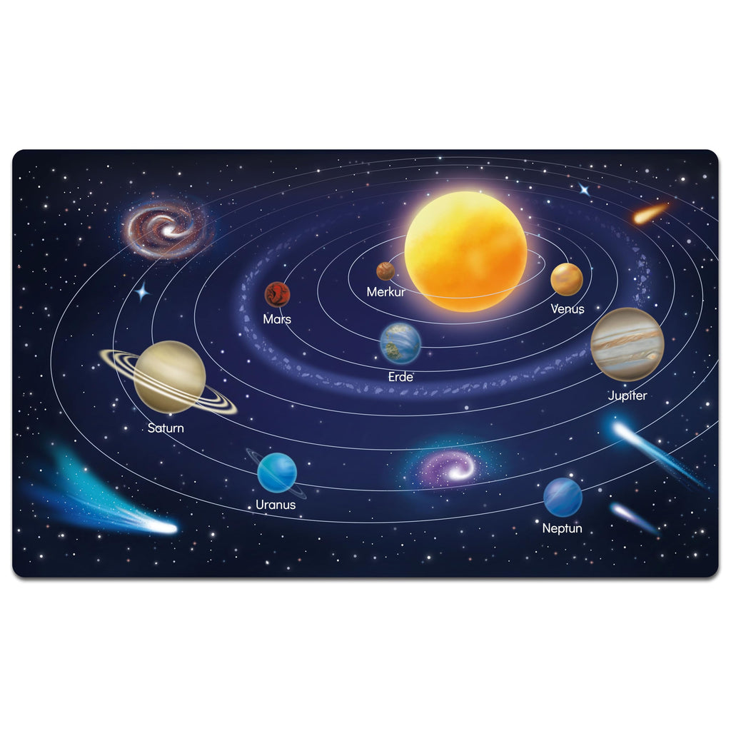 Schreibtischunterlage für Kinder - Planeten des Sonnensystems - 70 x 40 cm - doppelseitige Premium - Vinyl Schreibunterlage - Abwischbare und weiche Malunterlage