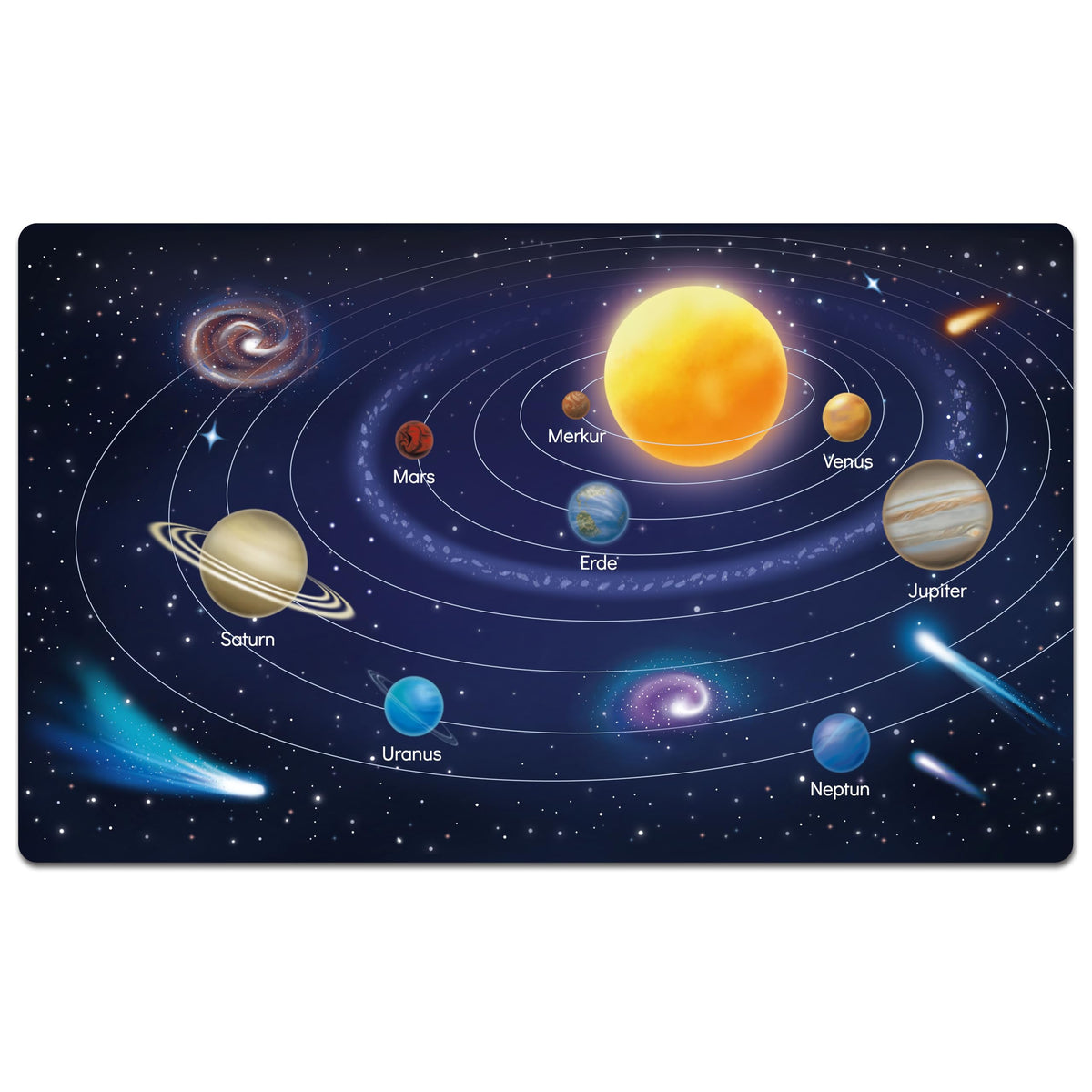 Schreibtischunterlage für Kinder - Planeten des Sonnensystems - 70 x 40 cm - doppelseitige Premium - Vinyl Schreibunterlage - Abwischbare und weiche Malunterlage