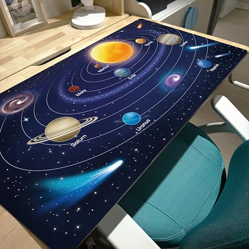 Schreibtischunterlage für Kinder - Planeten des Sonnensystems - 70 x 40 cm - doppelseitige Premium - Vinyl Schreibunterlage - Abwischbare und weiche Malunterlage