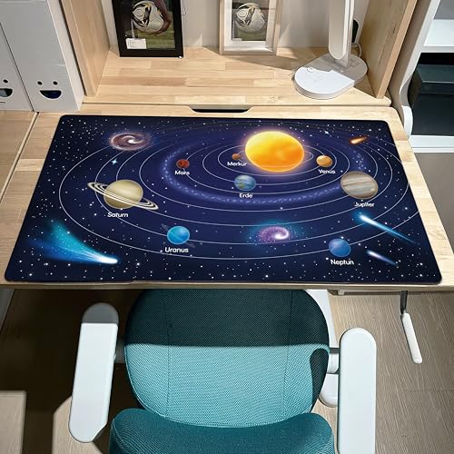 Schreibtischunterlage für Kinder - Planeten des Sonnensystems - 70 x 40 cm - doppelseitige Premium - Vinyl Schreibunterlage - Abwischbare und weiche Malunterlage