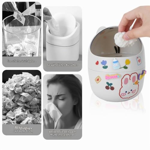 1 Tischmülleimer mit Deckel 100 Müllbeutel,Niedlich Mini Desktop-Mülleimer mit Deckel, Tragbarer Abnehmbarer Tischabfalleimer für Home Office (Pessimistisch)