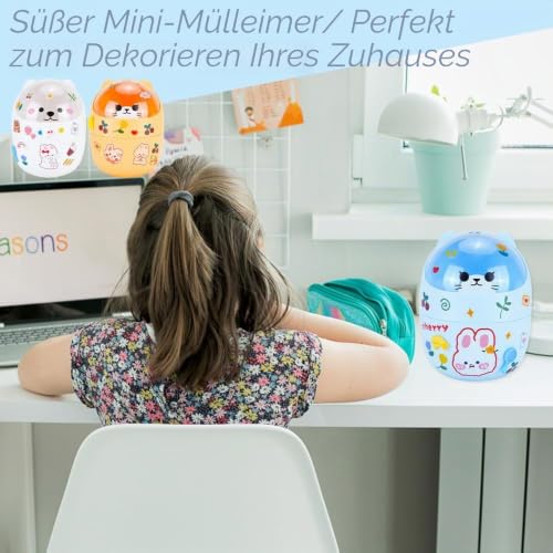 1 Tischmülleimer mit Deckel 100 Müllbeutel,Niedlich Mini Desktop-Mülleimer mit Deckel, Tragbarer Abnehmbarer Tischabfalleimer für Home Office (Pessimistisch)