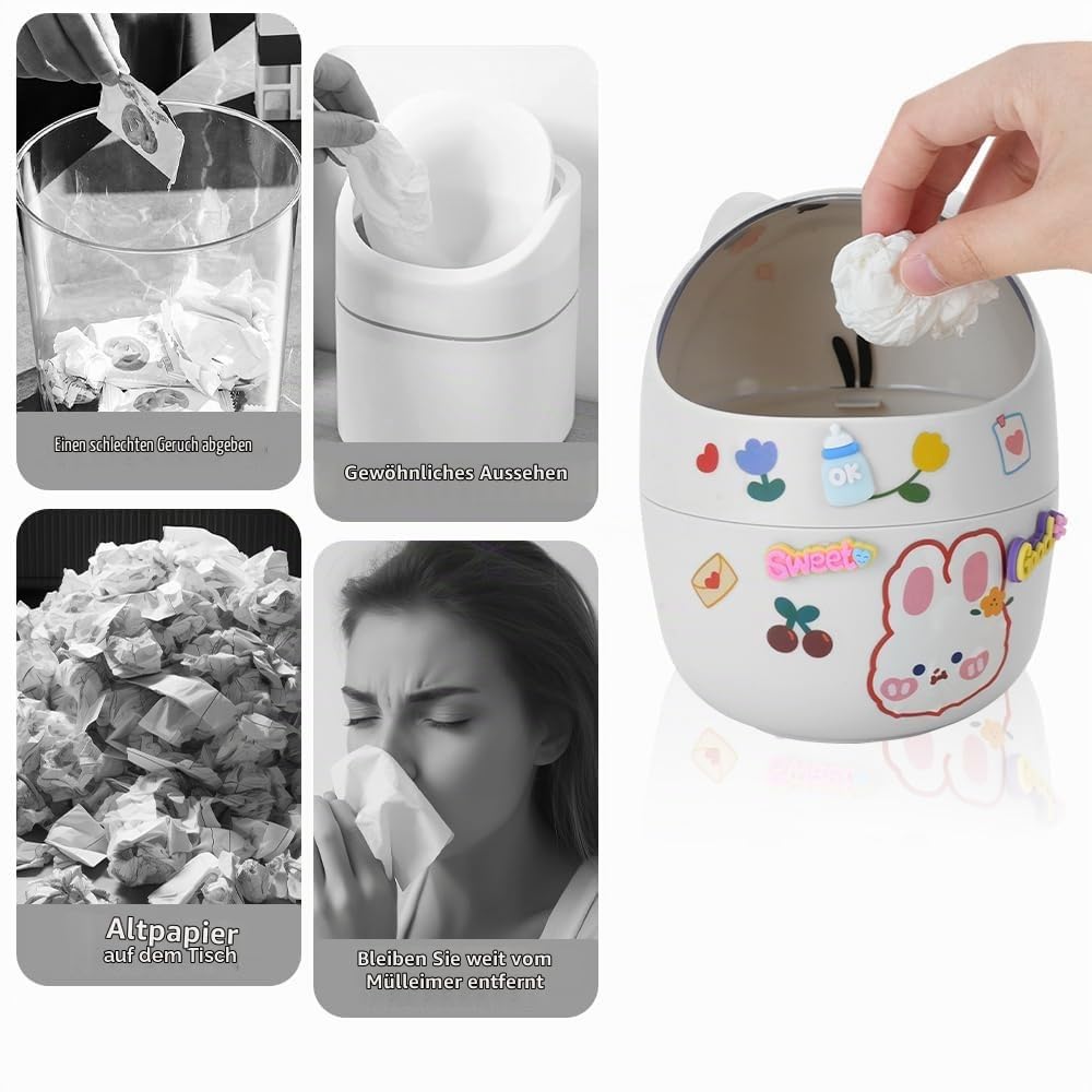 1 Tischmülleimer mit Deckel 100 Müllbeutel,Niedlich Mini Desktop-Mülleimer mit Deckel, Tragbarer Abnehmbarer Tischabfalleimer für Home Office (Pessimistisch)