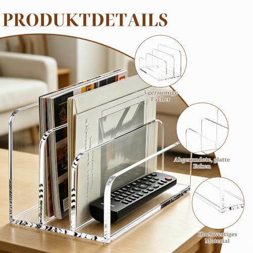 Acryl Briefablage – 3 Fächer Transparent, Dokumentenablage & Briefständer, Schreibtisch Organizer für Büro, Haus & Schule – Platzsparend, Stapelbar, schneller Zugriff auf Post & Dokumente