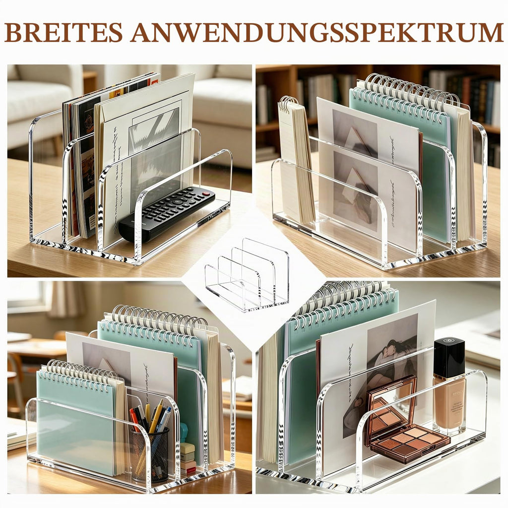 Acryl Briefablage – 3 Fächer Transparent, Dokumentenablage & Briefständer, Schreibtisch Organizer für Büro, Haus & Schule – Platzsparend, Stapelbar, schneller Zugriff auf Post & Dokumente