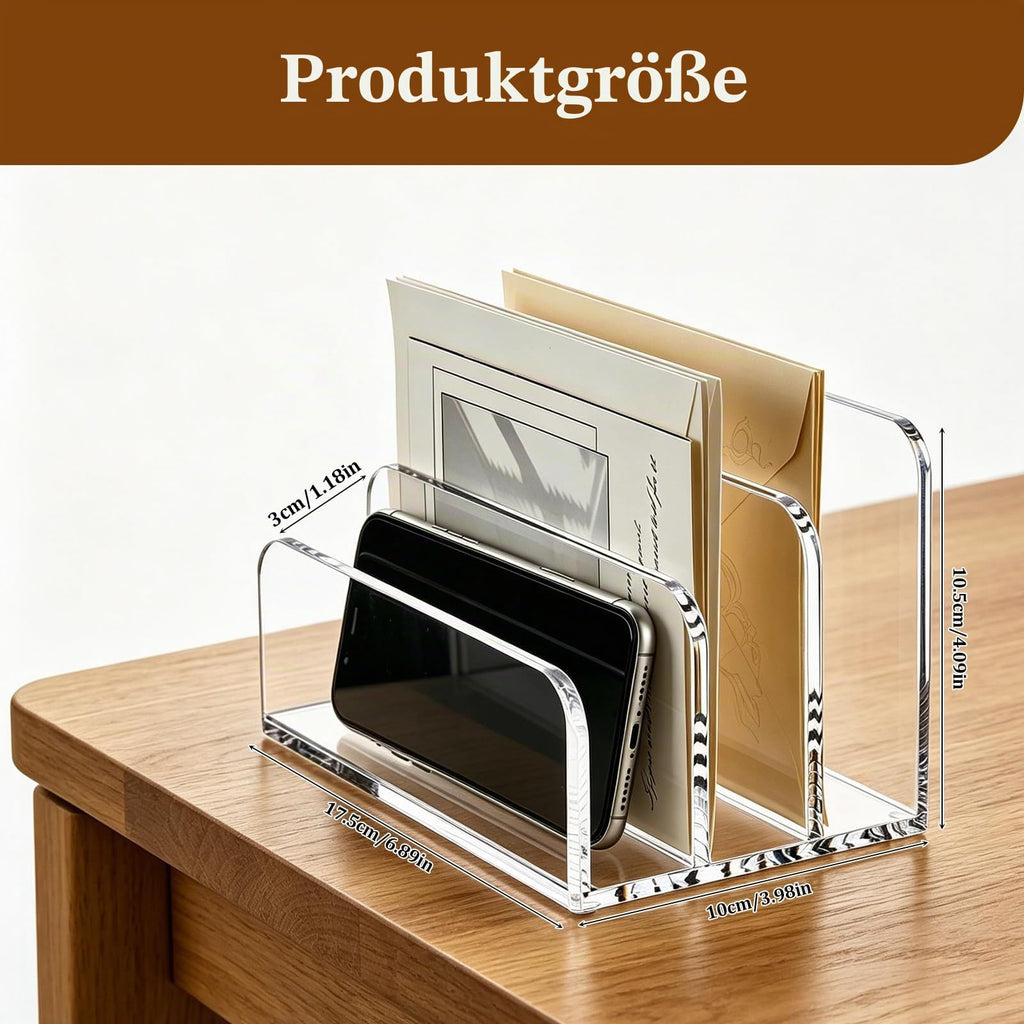 Acryl Briefablage – 3 Fächer Transparent, Dokumentenablage & Briefständer, Schreibtisch Organizer für Büro, Haus & Schule – Platzsparend, Stapelbar, schneller Zugriff auf Post & Dokumente