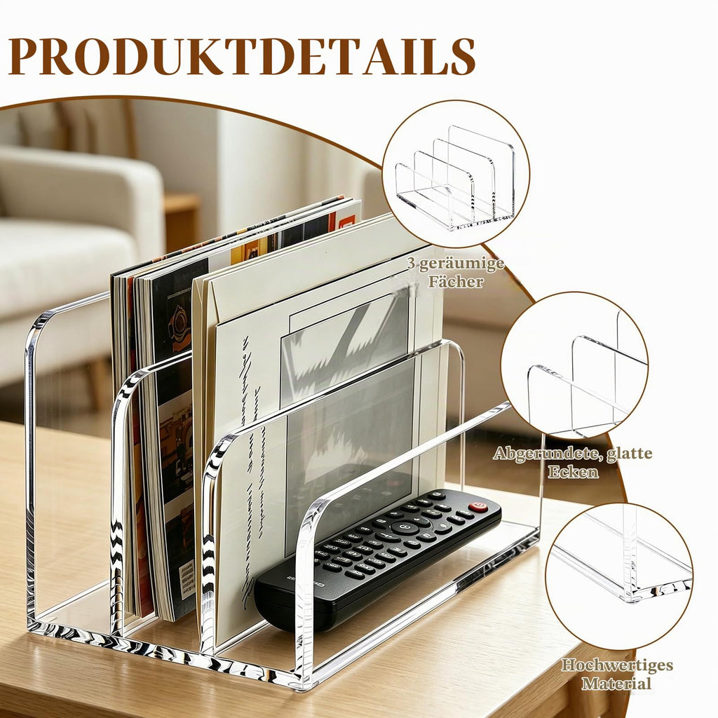 Acryl Briefablage – 3 Fächer Transparent, Dokumentenablage & Briefständer, Schreibtisch Organizer für Büro, Haus & Schule – Platzsparend, Stapelbar, schneller Zugriff auf Post & Dokumente