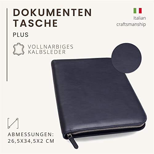 Konferenzmappe A4 aus 100% vollnarbiges Leder mit Reißverschluss - handgefertigt in Italien von erfahrenen Handwerkern - Navy