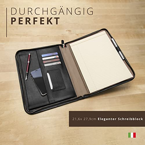 Konferenzmappe A4 aus 100% vollnarbiges Leder mit Reißverschluss - handgefertigt in Italien von erfahrenen Handwerkern - Navy
