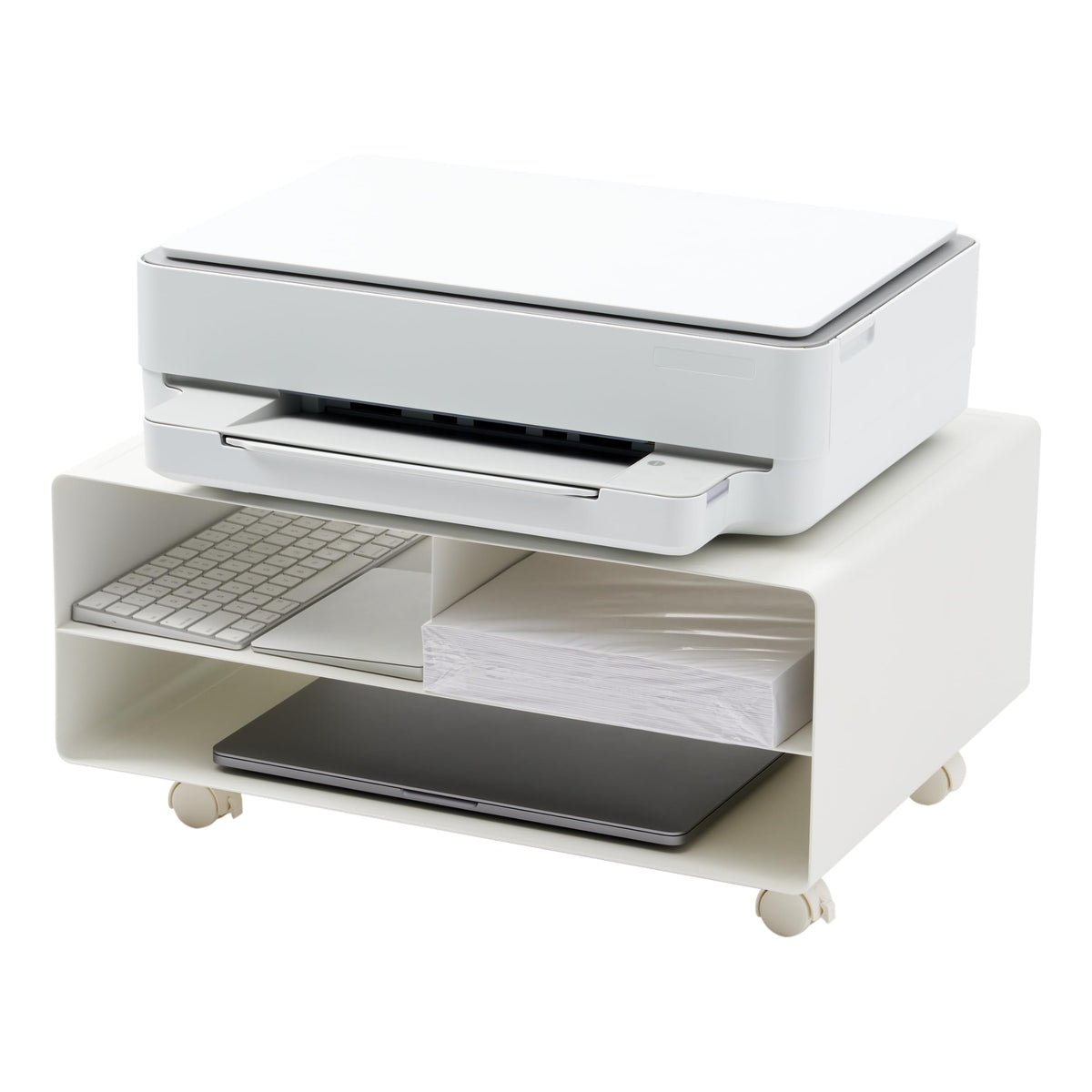 YAMAZAKI Tower Drucker-Regal mit Rollen, weiß