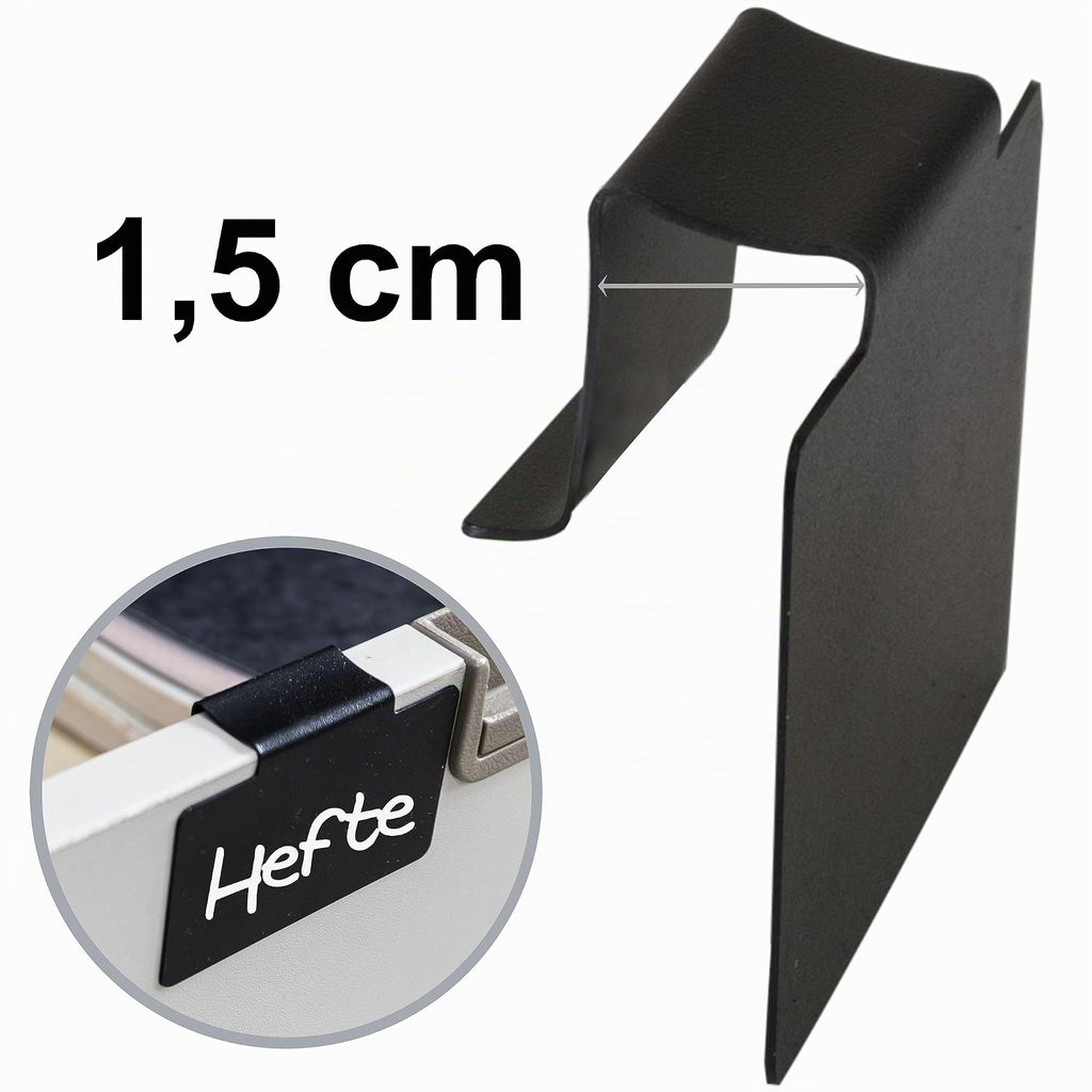 15 Etikettenhalter aus PVC Schwarz 4x7cm Beschriftungsclip für Regal 1,5cm