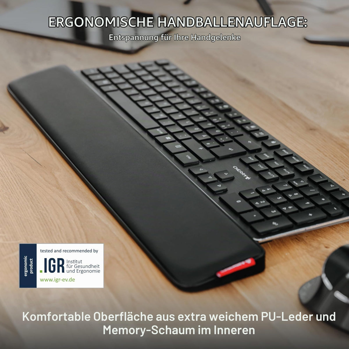 CHERRY PALMREST ERGO, Ergonomische Handballenauflage, Schwarz