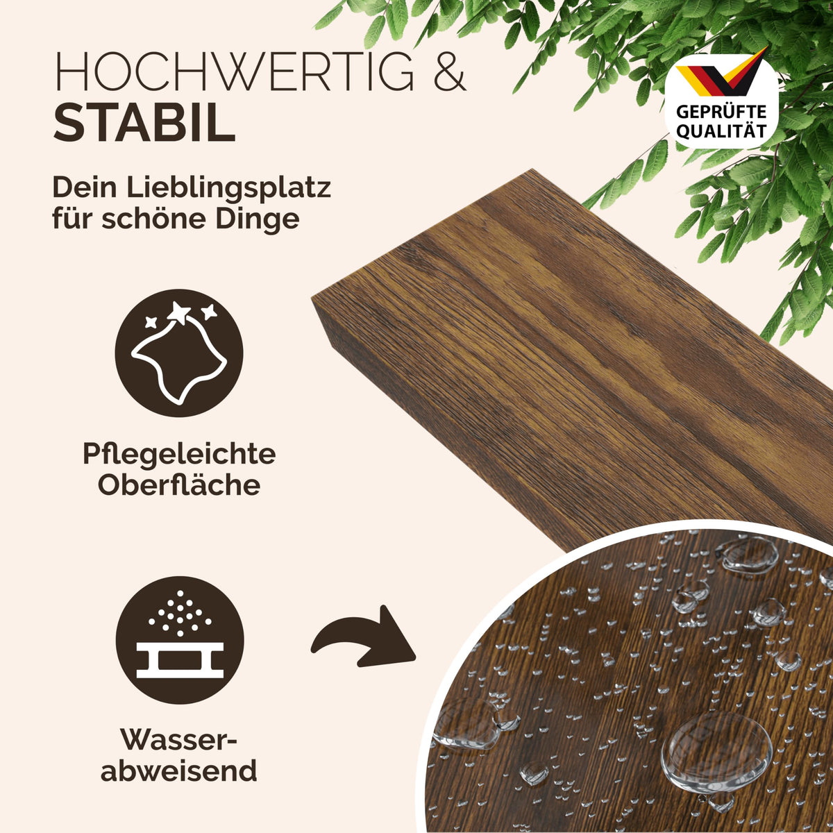 CASARIA Schweberegal 70 cm, Dunkle Eiche, 15 kg, verdeckte Wandhalterung