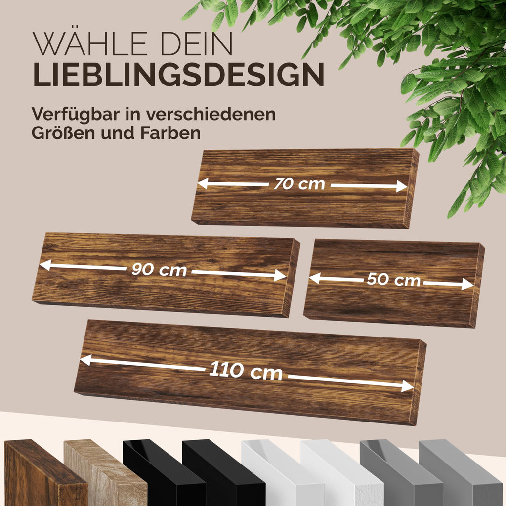 CASARIA Schweberegal 70 cm, Dunkle Eiche, 15 kg, verdeckte Wandhalterung