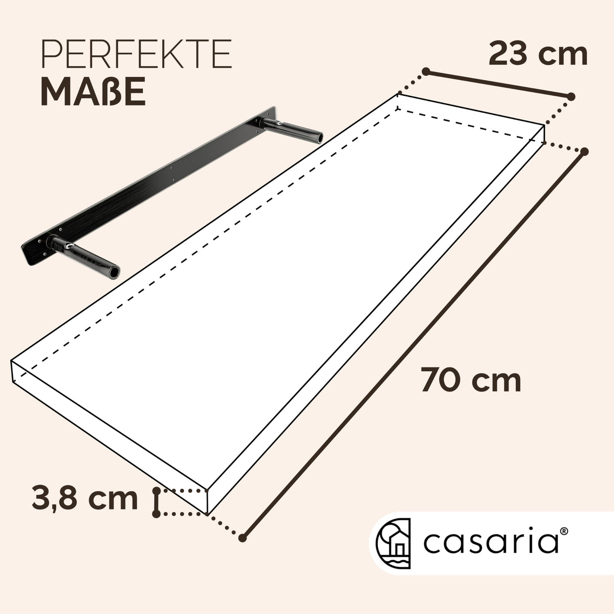 CASARIA Schweberegal 70 cm, Dunkle Eiche, 15 kg, verdeckte Wandhalterung