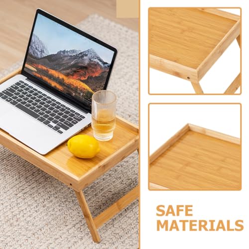 HOMSFOU Klappbarer Schoßschreibtisch aus Bambus Faltbarer Kleiner Tisch Beige Minimalistisch für Schlafzimmer Bett und Sofa Platzsparend Verstaubar