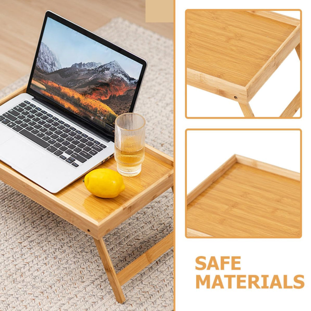 HOMSFOU Klappbarer Schoßschreibtisch aus Bambus Faltbarer Kleiner Tisch Beige Minimalistisch für Schlafzimmer Bett und Sofa Platzsparend Verstaubar