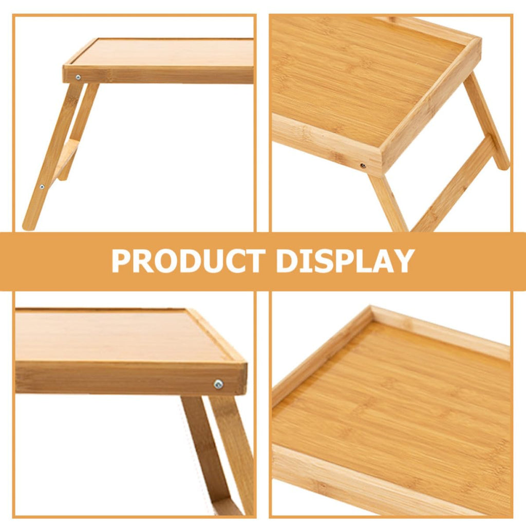 HOMSFOU Klappbarer Schoßschreibtisch aus Bambus Faltbarer Kleiner Tisch Beige Minimalistisch für Schlafzimmer Bett und Sofa Platzsparend Verstaubar