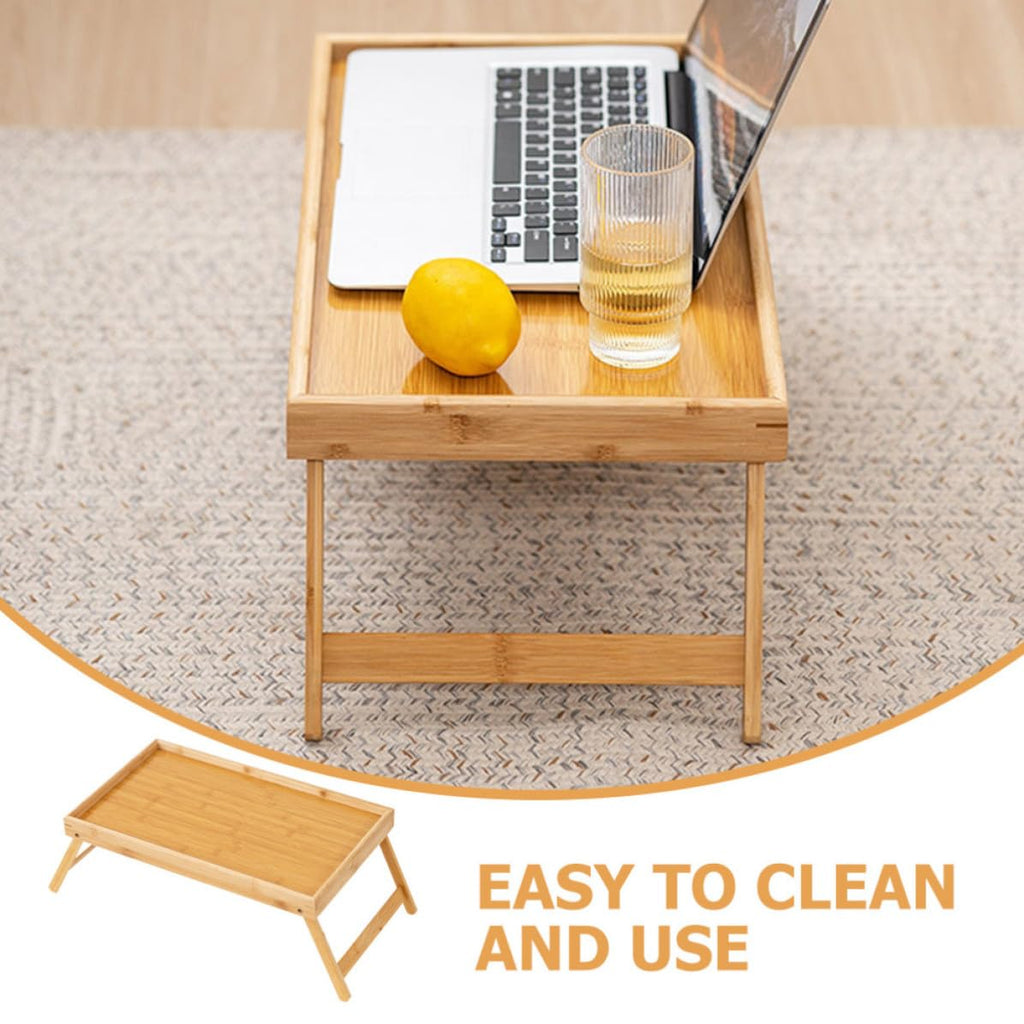 HOMSFOU Klappbarer Schoßschreibtisch aus Bambus Faltbarer Kleiner Tisch Beige Minimalistisch für Schlafzimmer Bett und Sofa Platzsparend Verstaubar