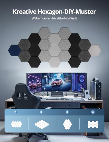 Acoustic Panels Hexagon Schallabsorber Selbstklebend für Gaming Wand