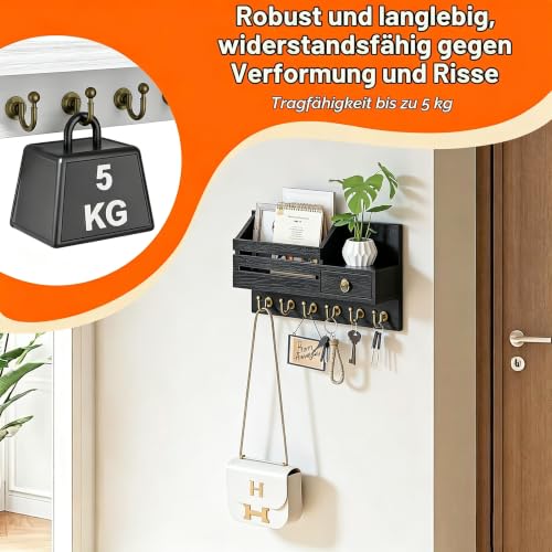 Holz Schlüsselbrett mit Ablage Schlüsselhalter Wand Schlüsselablage Schwarz