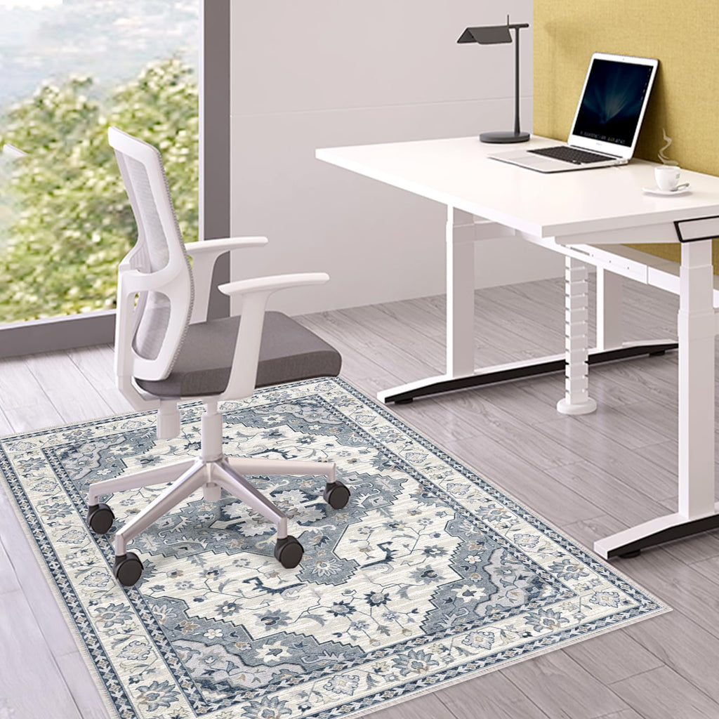 Bodenschutzmatte Bürostuhl 90X120 cm: Luxuriöse Bedruckter Stoff Bürostuhl Unterlage für Parkett und Hartböden, Mehrzweck Schreibtischstuhl Unterlage für zu Hause und im Büro (Grau, 90 x 120 cm)