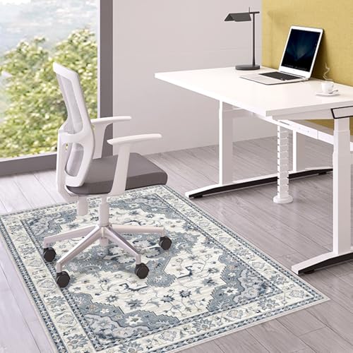 Bodenschutzmatte Bürostuhl 90X120 cm: Luxuriöse Bedruckter Stoff Bürostuhl Unterlage für Parkett und Hartböden, Mehrzweck Schreibtischstuhl Unterlage für zu Hause und im Büro (Grau, 90 x 120 cm)