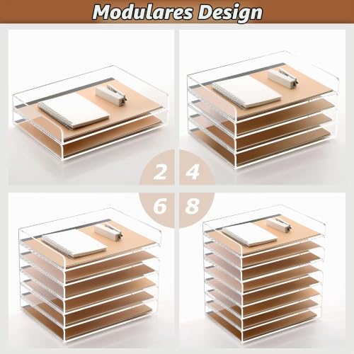 SANRUI Briefablage A4 Stapelbar Acryl Ablagefächer, Premium Dokumentenablage Quer, Transparent & Massiv Desk Organizer & Briefkorb für Büro, Briefe & Papier, 2-Stufige Postablage