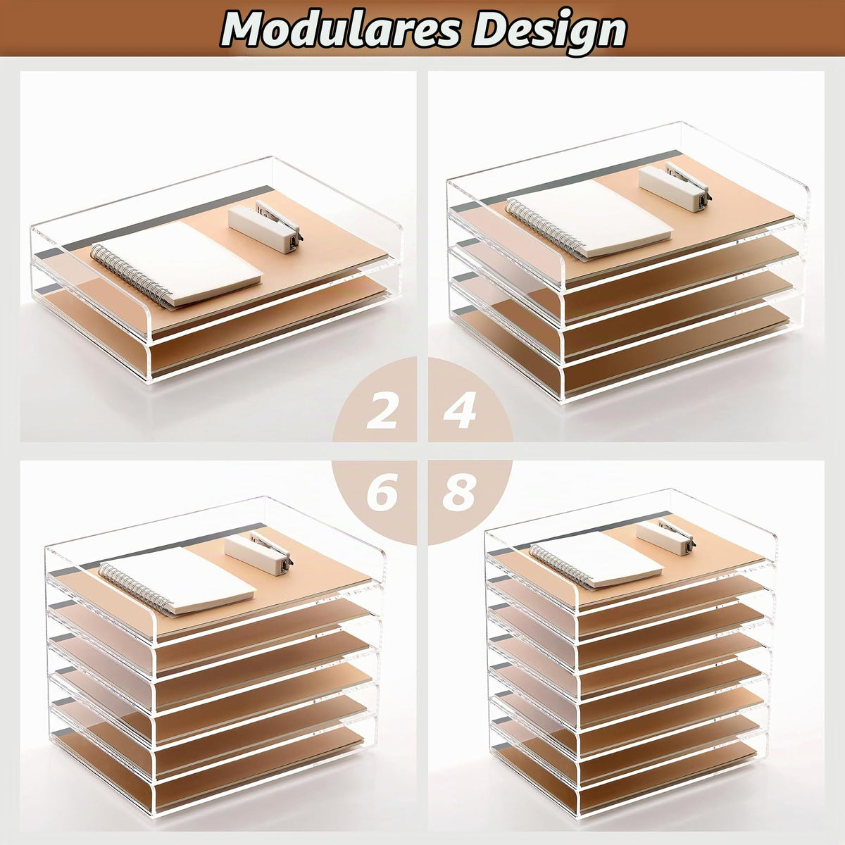 SANRUI Briefablage A4 Stapelbar Acryl Ablagefächer, Premium Dokumentenablage Quer, Transparent & Massiv Desk Organizer & Briefkorb für Büro, Briefe & Papier, 2-Stufige Postablage