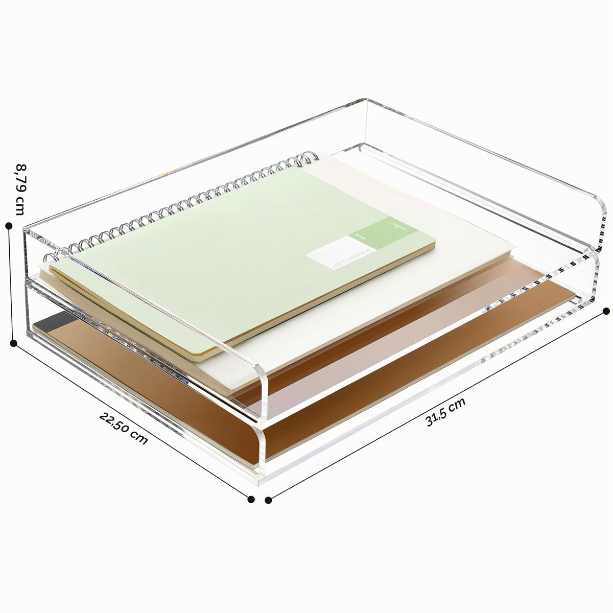SANRUI Briefablage A4 Stapelbar Acryl Ablagefächer, Premium Dokumentenablage Quer, Transparent & Massiv Desk Organizer & Briefkorb für Büro, Briefe & Papier, 2-Stufige Postablage