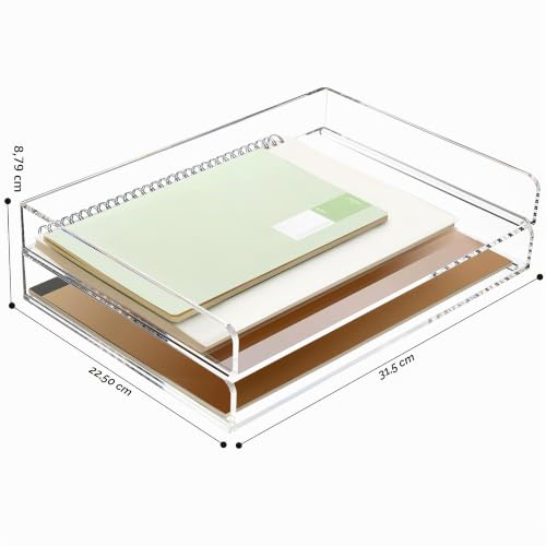 SANRUI Briefablage A4 Stapelbar Acryl Ablagefächer, Premium Dokumentenablage Quer, Transparent & Massiv Desk Organizer & Briefkorb für Büro, Briefe & Papier, 2-Stufige Postablage