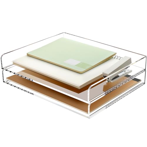 SANRUI Briefablage A4 Stapelbar Acryl Ablagefächer, Premium Dokumentenablage Quer, Transparent & Massiv Desk Organizer & Briefkorb für Büro, Briefe & Papier, 2-Stufige Postablage