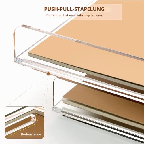SANRUI Briefablage A4 Stapelbar Acryl Ablagefächer, Premium Dokumentenablage Quer, Transparent & Massiv Desk Organizer & Briefkorb für Büro, Briefe & Papier, 2-Stufige Postablage