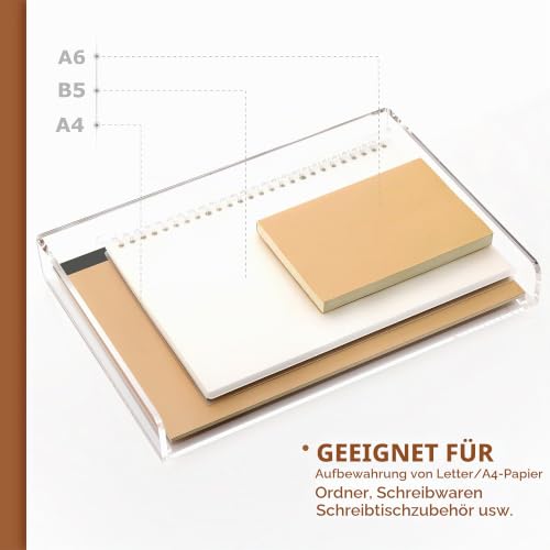 SANRUI Briefablage A4 Stapelbar Acryl Ablagefächer, Premium Dokumentenablage Quer, Transparent & Massiv Desk Organizer & Briefkorb für Büro, Briefe & Papier, 2-Stufige Postablage